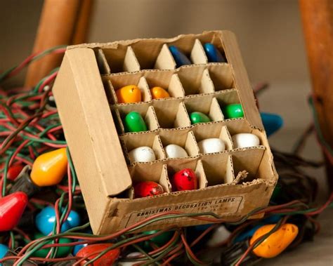 Vintage Christmas Light Bulbs In Cardboard Crate Box Christmas