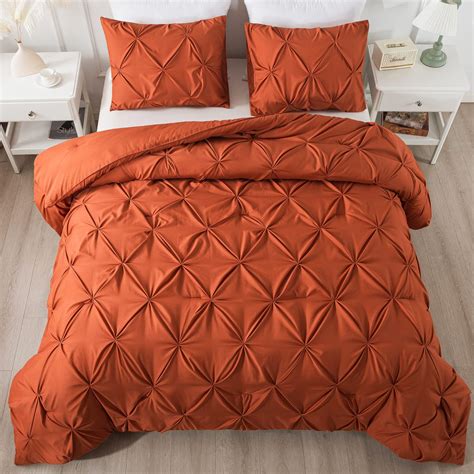 Andency California King Comforter Set Burnt Orange Pinch Pleat Cal