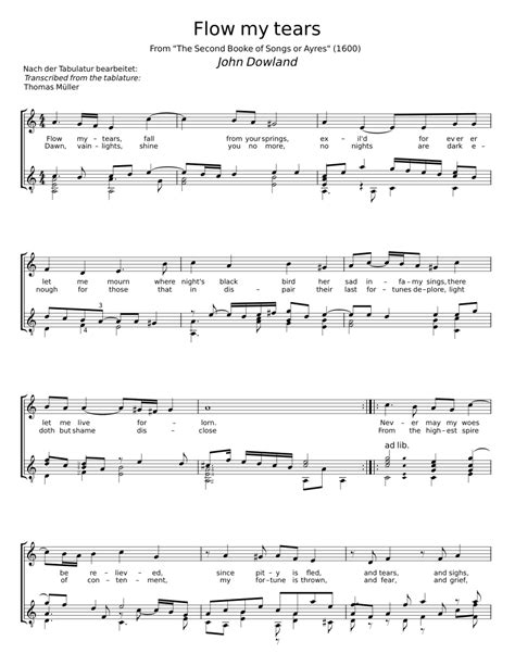 Flow My Tears John Dowland Sheet Music For Synthesizer Mixed Duet