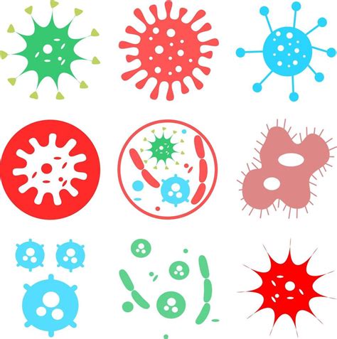 Bacteria Microbes And Viruses Icons Set Sign And Symbols In Flat