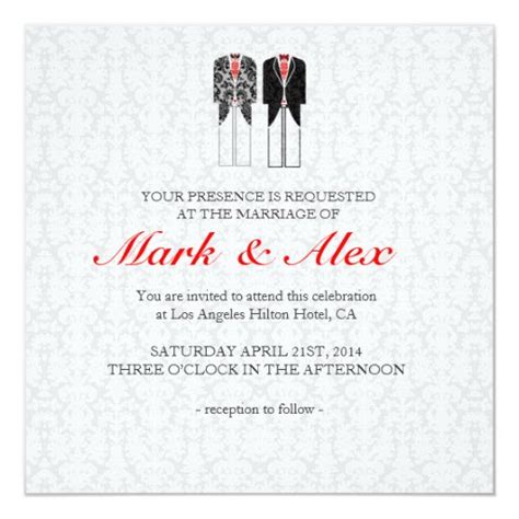 Gray White And Red Same Sex Couples Wedding Invite Custom Invitations Zazzle