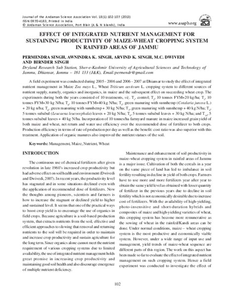 Pdf Effect Of Integrated Nutrient Management For Sustaining Productivity Of Maize Wheat