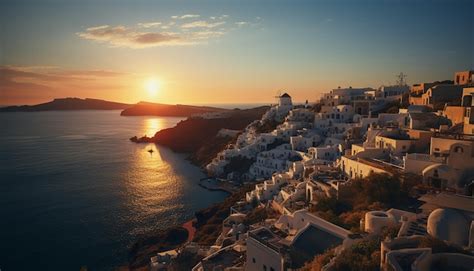 Premium AI Image | Sunset in santorini photoshoot