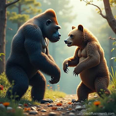 Gorilla vs Grizzly Bear Showdown | Stable Diffusion Online