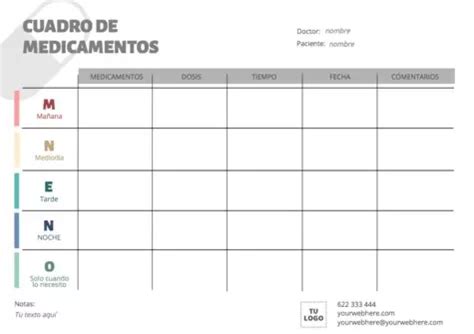 Tablas De Horarios De Medicamentos Editables Online