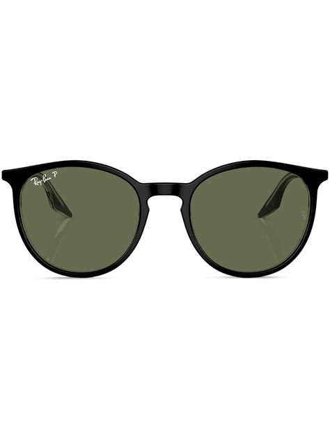 Ray-Ban logo-lettering round-frame Sunglasses | Black | FARFETCH