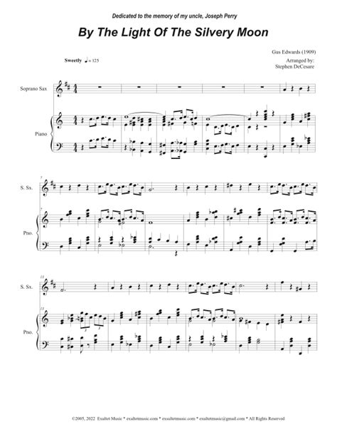 By The Light Of The Silvery Moon Soprano Saxophone And Piano Arr