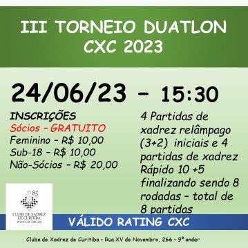 24 06 2023 15 30 III TORNEIO DUATLON DE XADREZ 2023 DO CLUBE DE