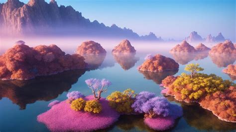 Premium AI Image An Enchanting Landscape Of A Lake With A Few Trees