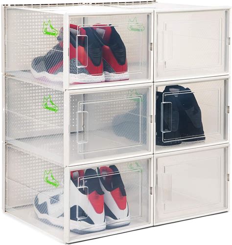 Shoepreem White Xl Long Shoe Boxes Clear Plastic Stackable 6 Pack