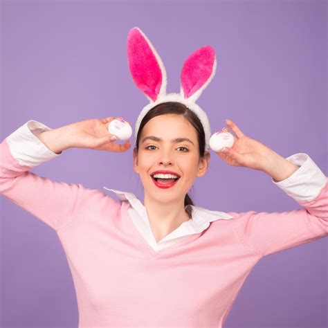 Premium Photo Easter Bunny Rabbit Girl With Egg Female Woman In