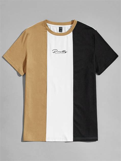 Shein Men Slogan Graphic Colorblock Tee Striped Shirt Men Mens Polo