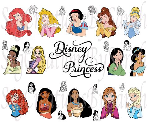 Bundle Princess Digital Download With Outlines Svg Eps Png Etsy Uk