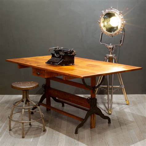 Large Antique Hamilton Wood And Cast Iron Drafting Table C1930 S16 Home