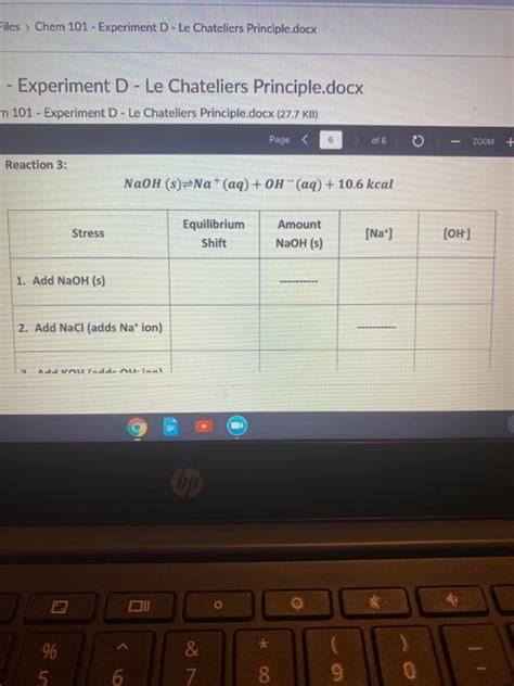 Solved 1 Experiment D Le Chateliers Principle Docx Them Chegg