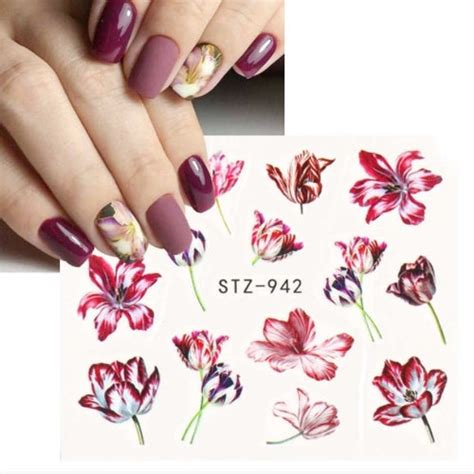 Nail Art Water Decals Stickers Pink Roses Bouquet Etsy