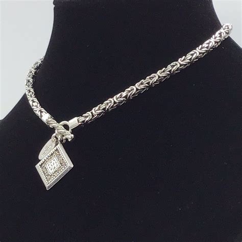 Lois Hill Byzantine Square Necklace Sterling Silver Caviar Pendant