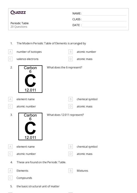 50+ periodic table worksheets for 9th Grade on Quizizz | Free & Printable