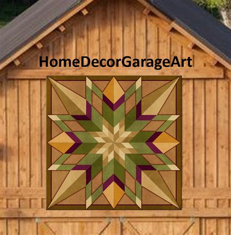 Barn Quilt Sign Sixteen Point Star Earth Tone Square Metal Sign With