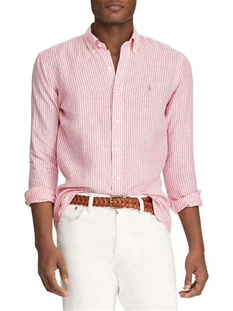 Polo Ralph Lauren Classic Fit Linen Shirt In Pink For Men Lyst