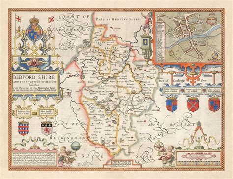 Old Map Of Bedfordshire 1611 By John Speed Bedford Luton Dunstable