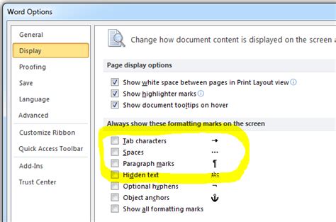 How To Hide Or Display The Tab Characters Spaces And Paragraph Marks