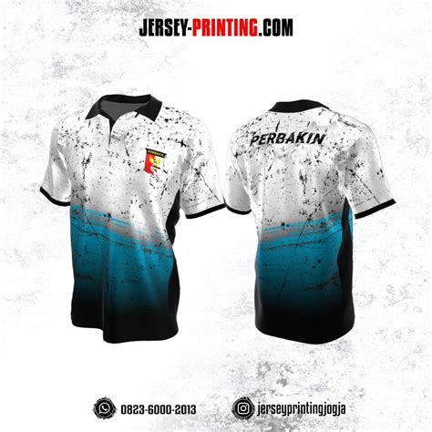 Baju Kaos Jersey Menembak Perbakin Kerah Polo Putih Hitam Biru Motif Bercak Jersey Printing