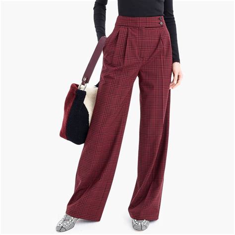 High Waisted Wide Leg Pant With Asymmetrical Button In Plaid Plaid Pants Women High Waisted