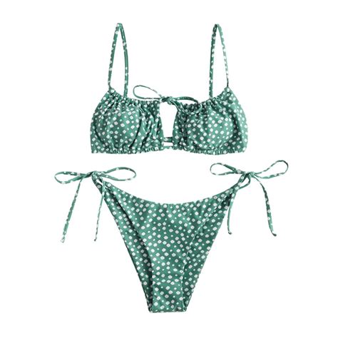 Women S Tie Cutout Keyhole Cami String Bikini Set Two Piece Swimsuit