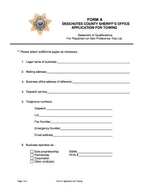 Fillable Online Sheriff Deschutes Application For Towing Fax Email