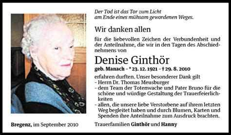 Todesanzeigen Von Denise Ginth R Todesanzeigen Vorarlberger Nachrichten