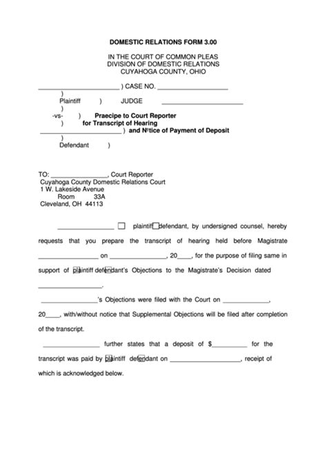 Fillable Domestic Relations Form 300 In The Court Of Common Pleas