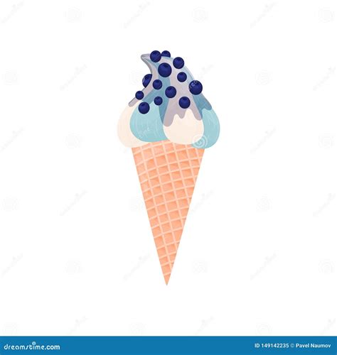 Blanco Con Helado Azul En Un Cono De La Galleta Ilustraci N Del Vector