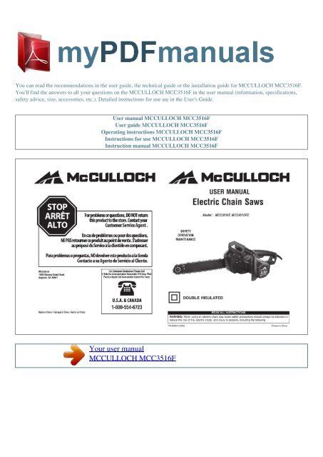 User Manual Mcculloch Mcc3516f My Pdf Manuals