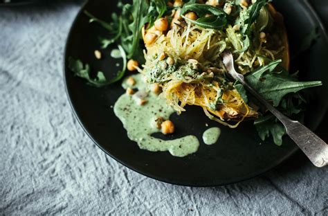 Stuffed Spaghetti Squash With Garlicky Arugula Cream The First Mess