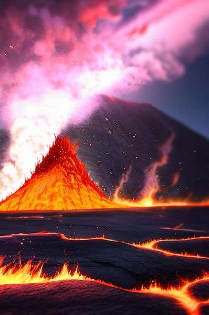 Premium Photo Volcano Lava Golden Magma Flow Nature Landscape