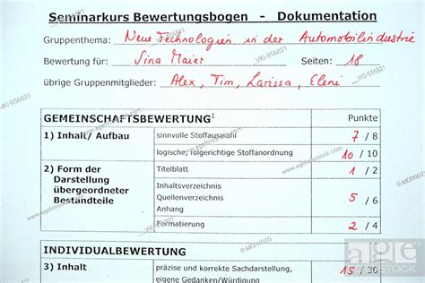 Bewertung Bogen Auswertung Person Personen Leistungsnachweis