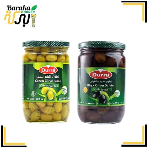 Durra Whole Green Olive Salkini Whole Black Olives Buah Zaitun Ada