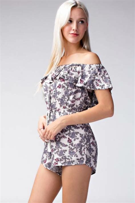 Off The Shoulder Romper Floral Romper Ruffle Romper Bohopink