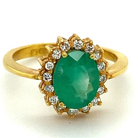 Tanzanian Emerald 1 43ct Natural Diamonds Solid 22K Yellow Gold Cocktail Ri