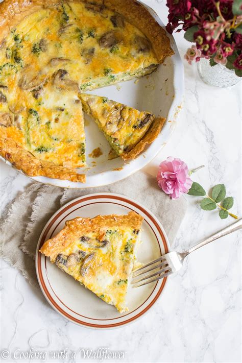 Broccoli Mushroom Cheddar Quiche Cooking With A Wallflower