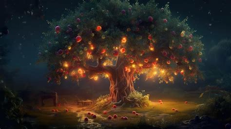 Premium Photo A Magical Tree With Glowing Fruit That Grants Wishes Ai