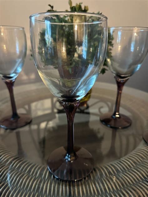 Vintage Waterwine Goblet Domaine Amethyst Pedal Stem Set Of 4 By Libbey Glass C Ebay