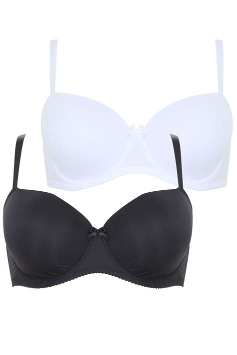 2 Pack White And Black Moulded Underwired T Shirt Bras Yours Clothing