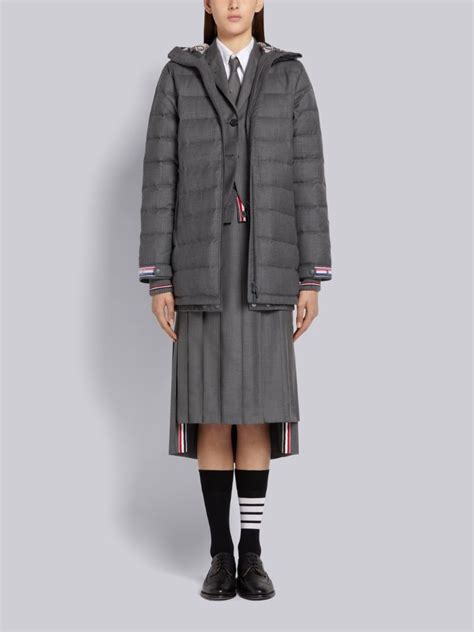 Medium Grey Down Filled Super 120s Twill Funnel Neck Coat Thom Browne