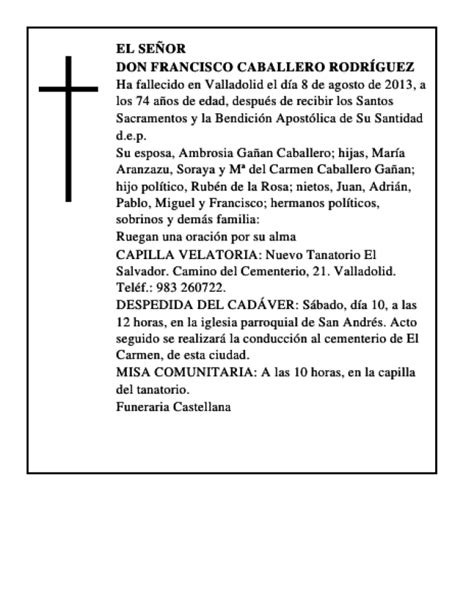 Don Francisco Caballero Rodr Guez Esquela Necrol Gica El Norte De