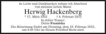 Traueranzeigen Von Herwig Hackenberg Trauer Merkur De