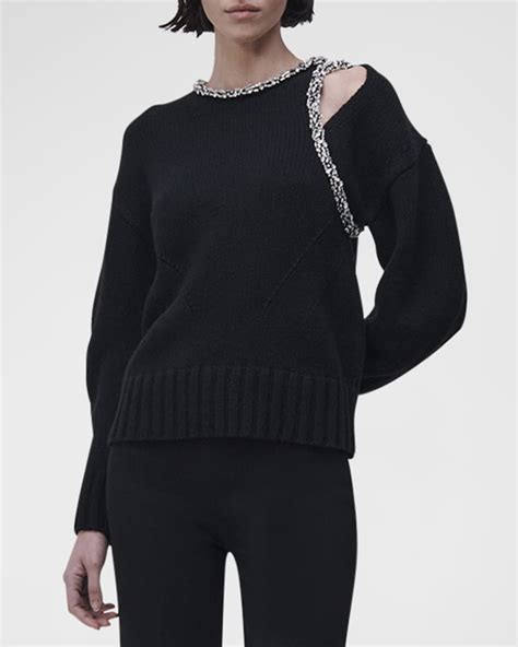 Simkhai Monroe Wool Cashmere Knit Sweater With Crystals Neiman Marcus