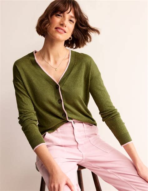 Maggie V Neck Linen Cardigan Spruce Green Boden Uk