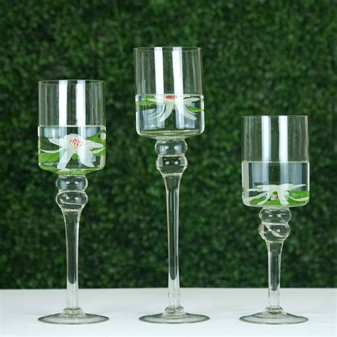 Set of 3 | Clear Long Stem Cylinder Glass Vase Candle Holder Set - Walmart.com - Walmart.com